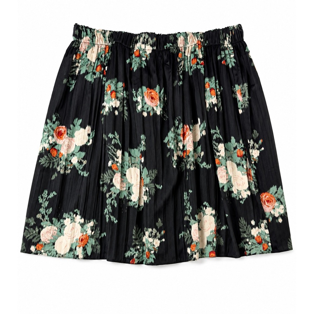 Women's 3X Black Floral Pleated Skirt Plus Size Elastic Waist MidiDescription